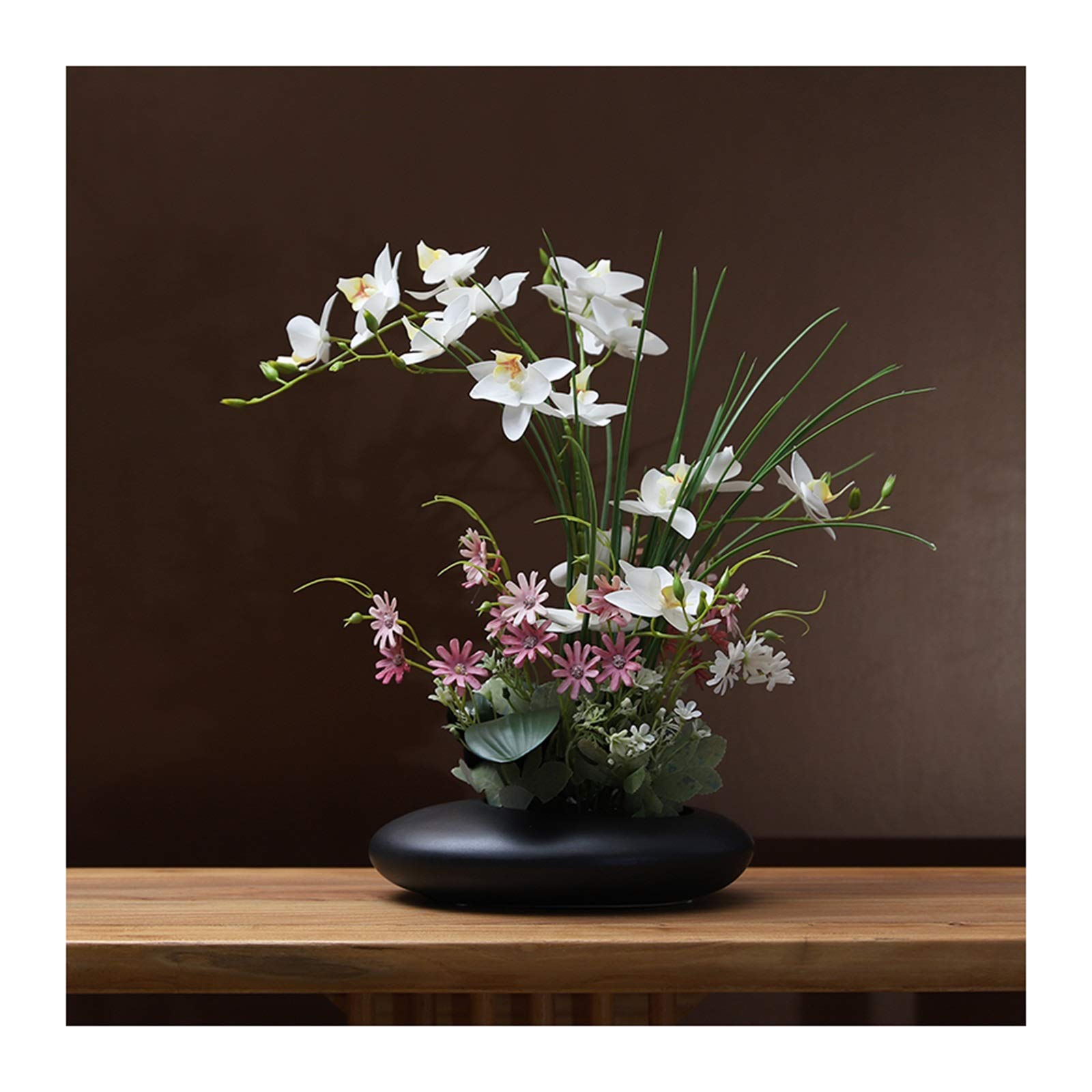 SWENEEN Artificial Flowers Faux Orchids Flowers Bonsai-Elegance Pigeon Orchids With Leaves Potted,Phalaenopsis Flowers Arrangement With Ceramics Pot For Parlor/Office/Bedroom,