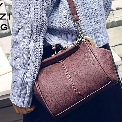 Miniatura 5 de Bolso vintage para mujer, bolso de hombro de cuero auténtico, cierre de cierre de cierre de cierre para uso cruzado de noche