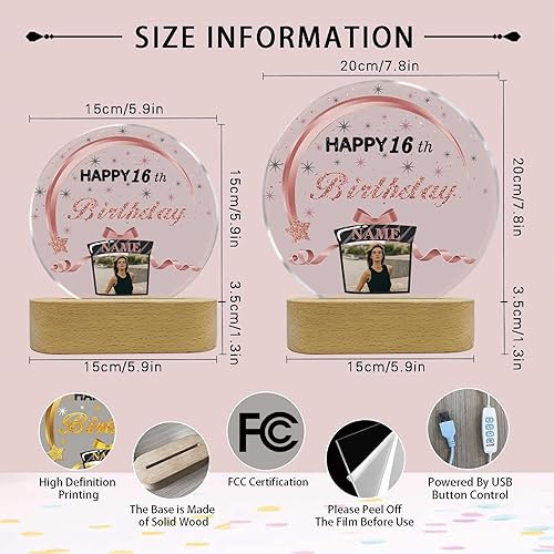 Miniatura 3 de Regalos de cumpleaños personalizados, lámpara de noche LED acrílica, placa de bola de cristal, nombre de foto personalizado, regalos de cumpleaños