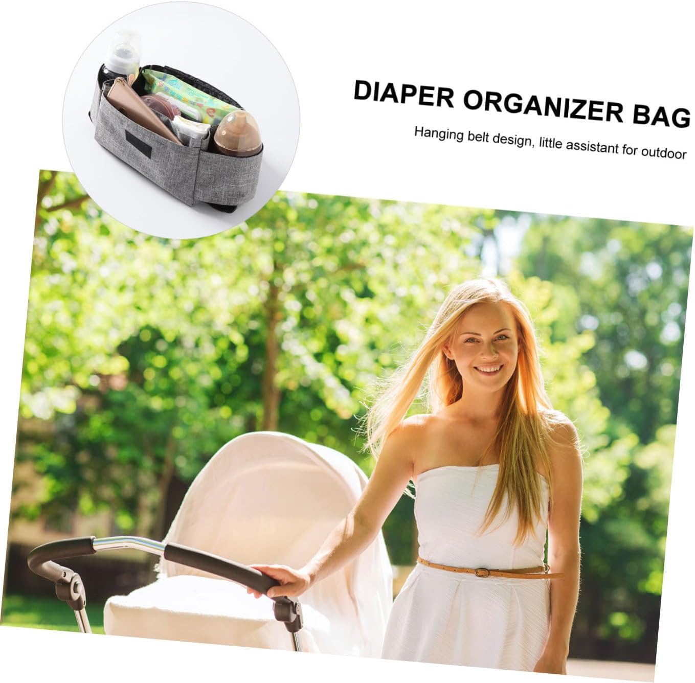 SHOWERORO Hanging Stroller Organizer Bag Caddy Organizer Cell Phone Pocket Diaper Bag for Travel