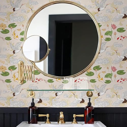 Miniatura 4 de Papel tapiz de 18 x 236 pulgadas, diseño de grúa asiática, flor de loto, papel de contacto fácil de despegar, vinilo vintage, autoadhesivo,