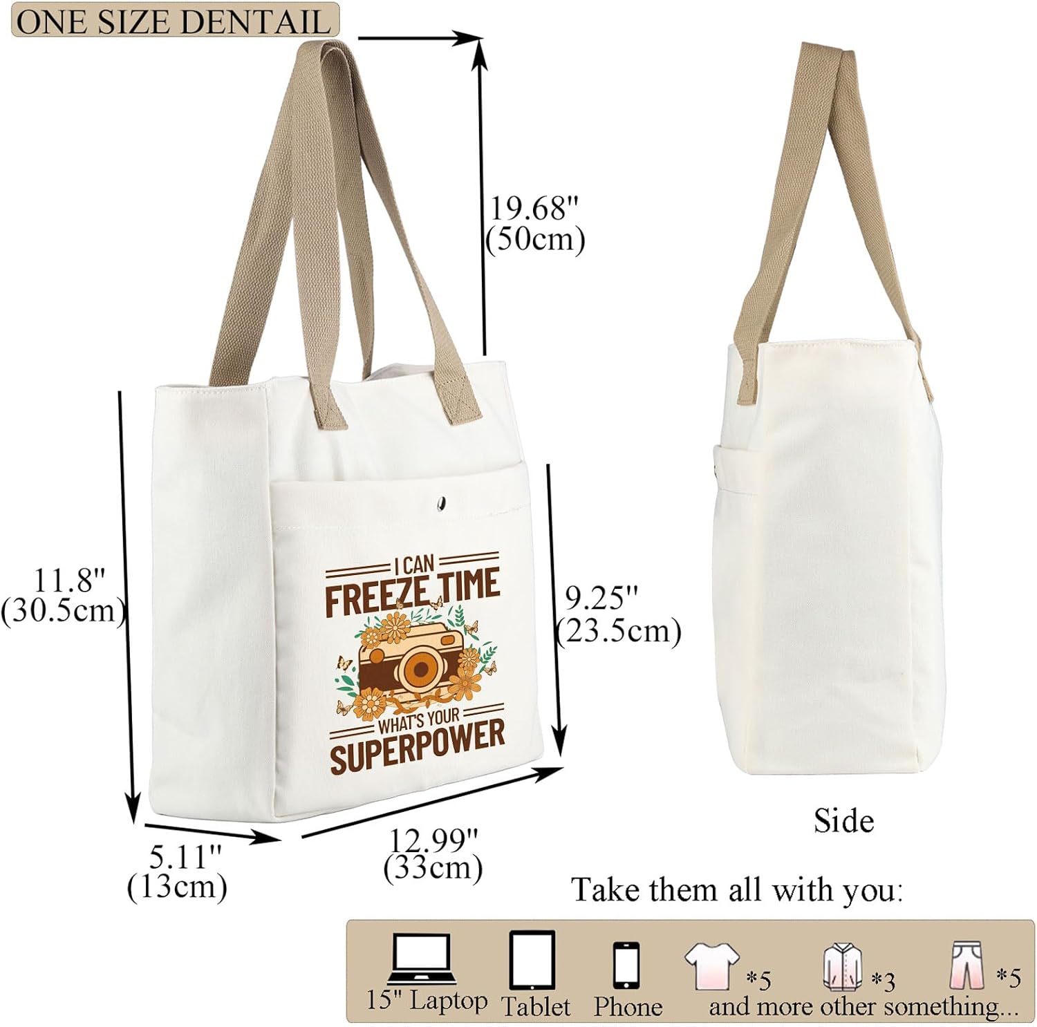 MBMSO Funny Photographer Gifts Photography Large Tote Bag I Can Freeze Time What's Your Superpower Photography Lover Gifts image 3