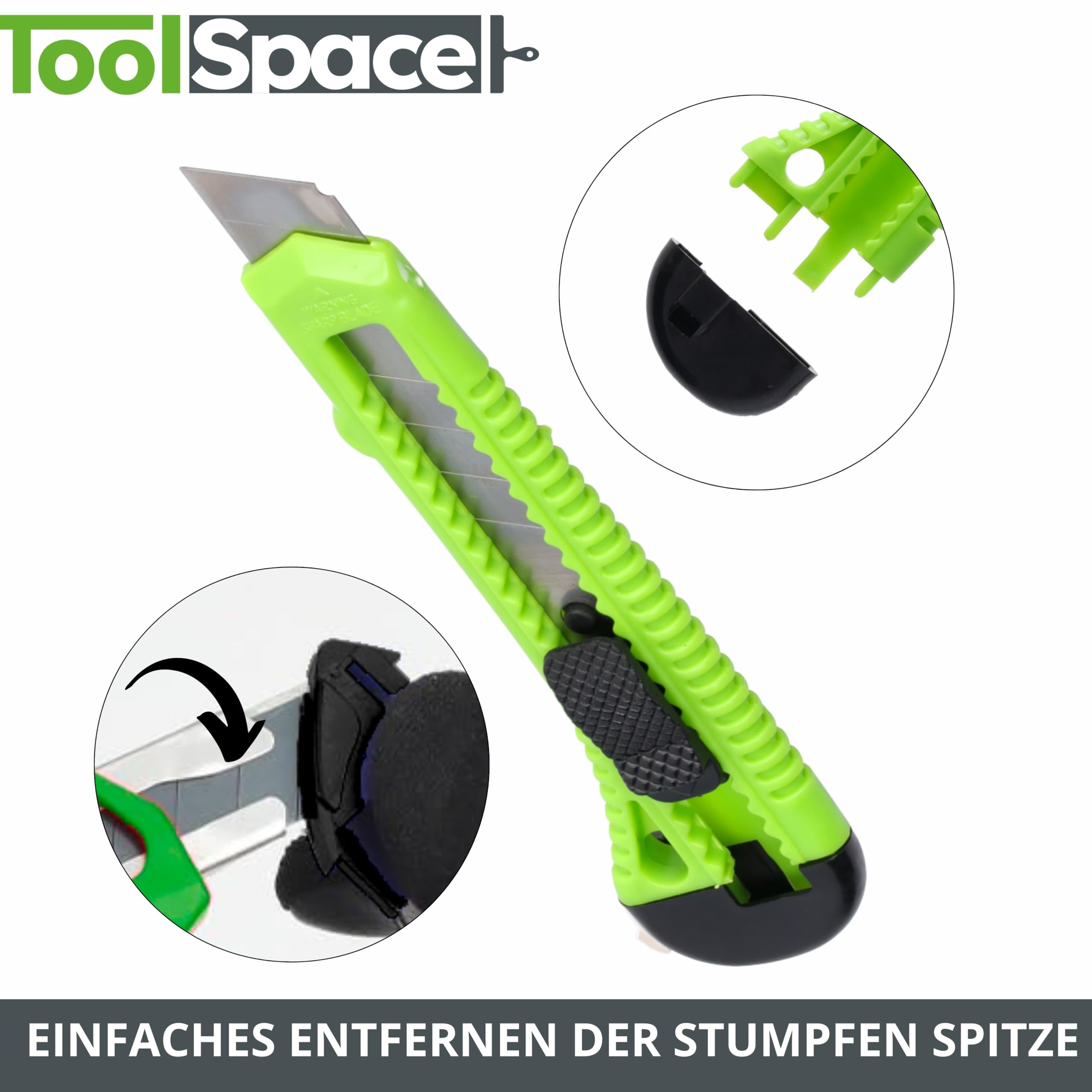 ToolSpace Set 5 Taglierini Professionali Cutter Lama Diciotto Millimetri Acciaio Inox Impugnatura Ergonomica Blocco Sicurezza Taglio Preciso Cartone Carta Da Parati Qualita Professionale Garantita
