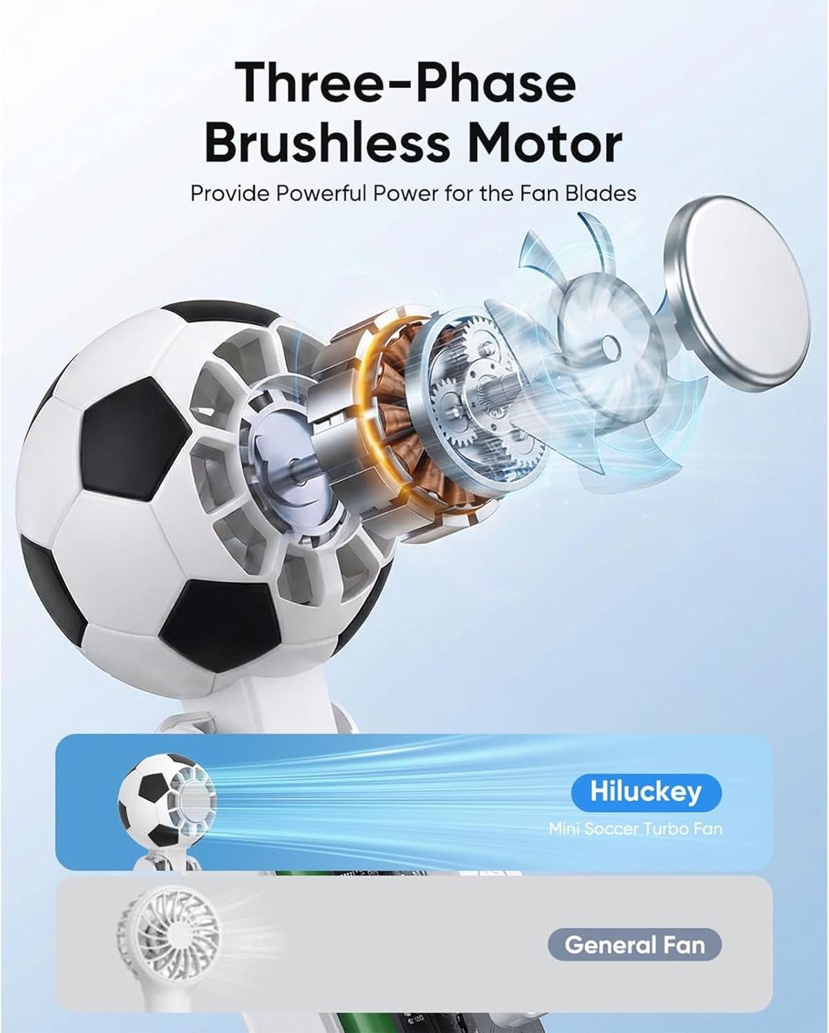 Portable Handheld Turbo Fan with Ice Cooler, Soccer-Shaped, Rechargeable, 180° Adjustable, Mini Pocket Fan for Travel, Outdoor, Office (Black)
