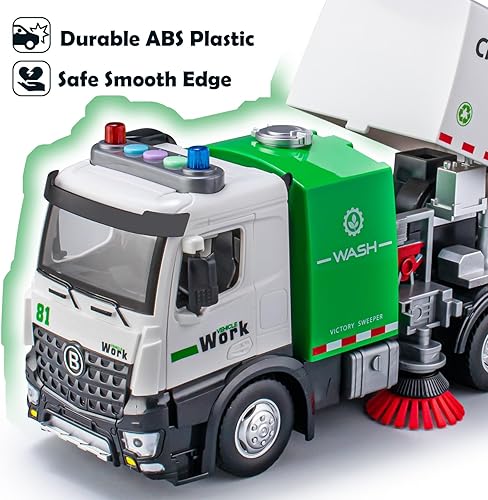 Miniatura 5 de Camión barredora de calle con puertas abiertas, camión de basura grande de 11.5 pulgadas con luces y sonidos, juguetes de basura accionados por