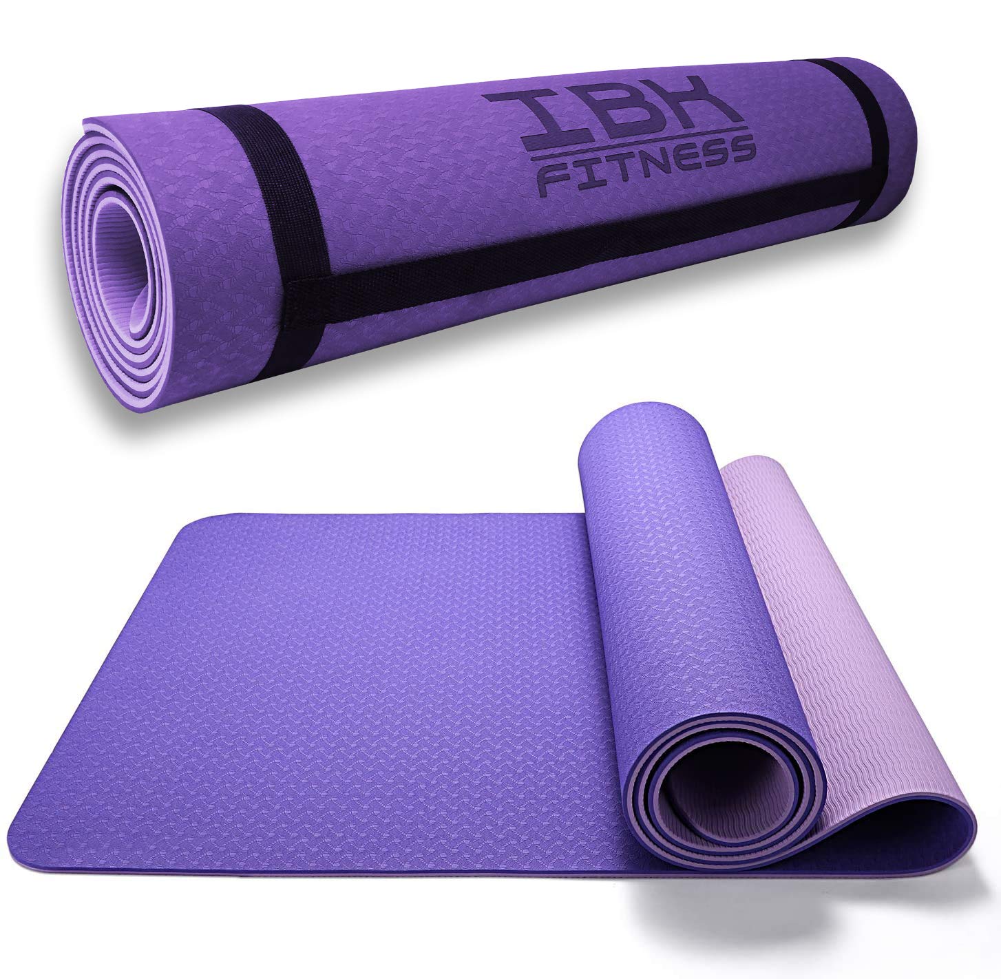 IBK FITNESS - Tappetino da Yoga, Tappetino da Yoga Imbottito e Antiscivolo Fitness Pilates e Ginnastica con Cinturino di TPE,180 x 60 cm