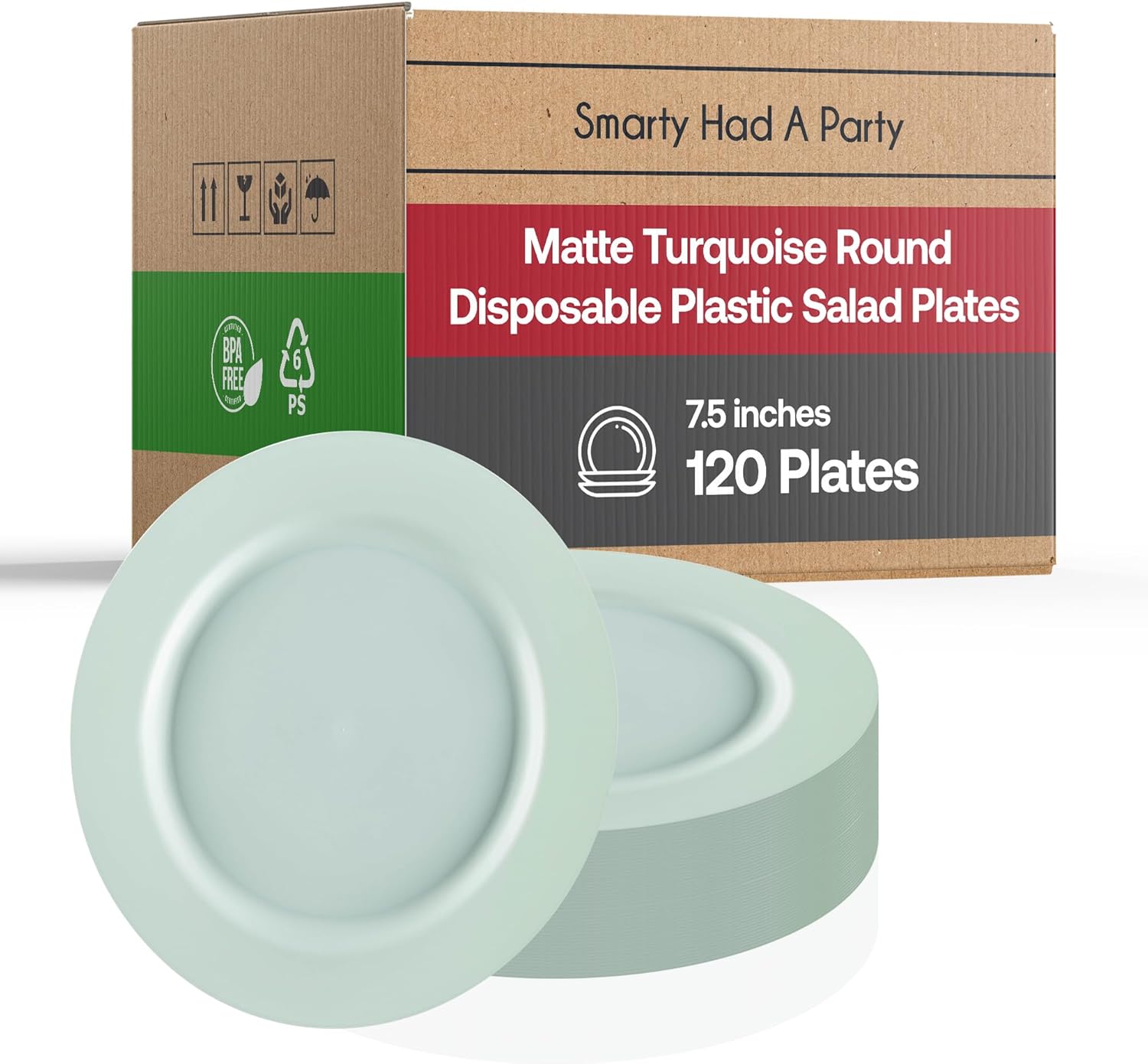 Disposable Plastic Plates, Heavy Duty Matte Round Design Dinnerware, 120 pcs Bulk Order Party Supplies For Wedding, Birthday & All Occasions (120 pcs 7.5" Salad Plates, Turquoise)