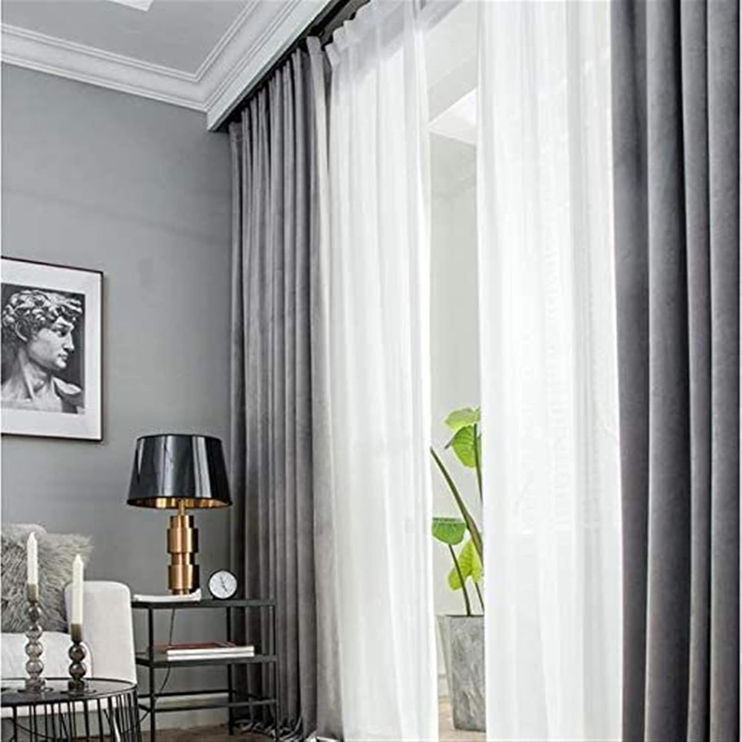 Solid Color Full Blackout Curtains, Velvet Thermal Insulated Curtain for Living Room Bedroom Drapes Privacy Panels 1 Pc (Color : C, Size : W350*H270cm)