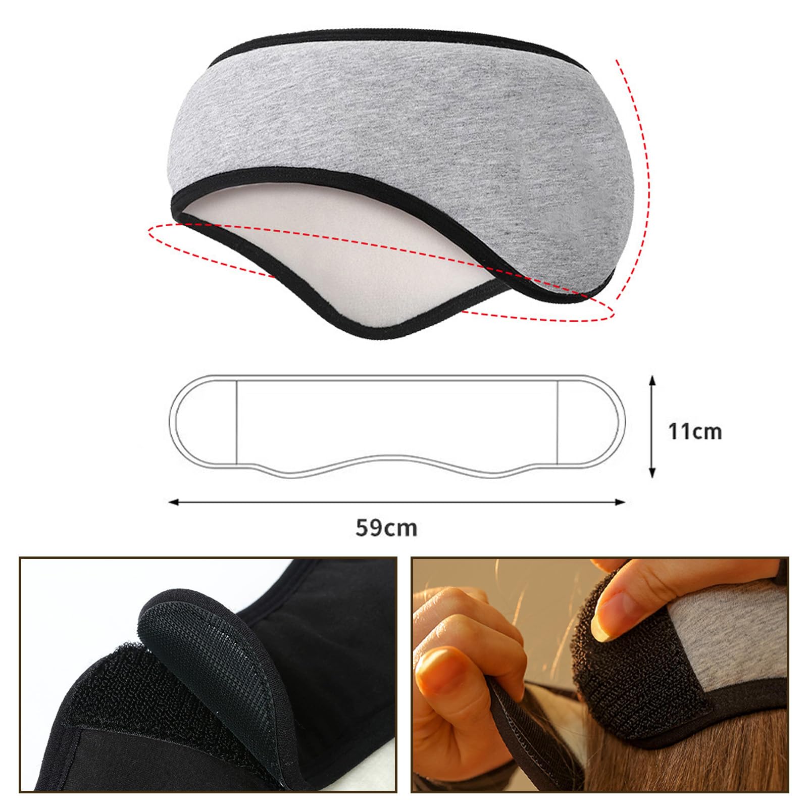 Cuffia Antirumore Insonorizzata in Morbido Tessuto di Poliestere, Leggera, con Cancellazione del Rumore, Fascia per Capelli, Tappi per le Orecchie, per Dormire, Studiare, Lavorare(Grigio)