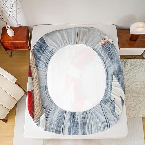 Miniatura 4 de Erosebridal Sea Ocean - Sábana bajera ajustable tamaño individual para niños y niñas, sábanas de anclaje náutico, ropa de cama de playa hawaiana,