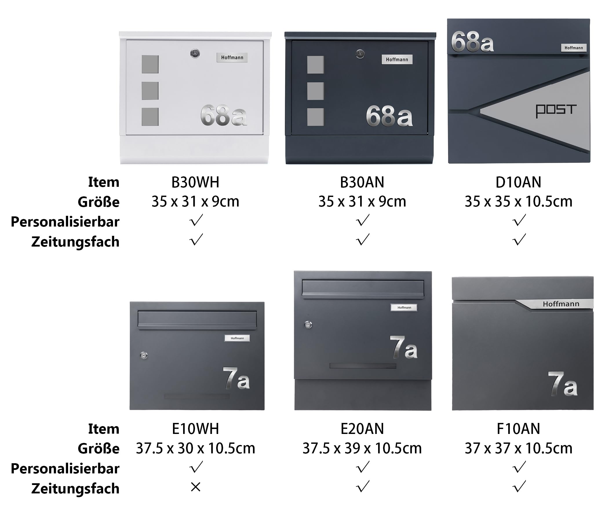 Zedelmaier XXL personalisiert Briefkasten mit Edelstahl Namensschild Wandbriefkasten Postkasten briefkästen mit Schloss Mailbox inkl. 4 Schlüsseln Letter Box Anthrazit 10,5 X 35 X 35 cm