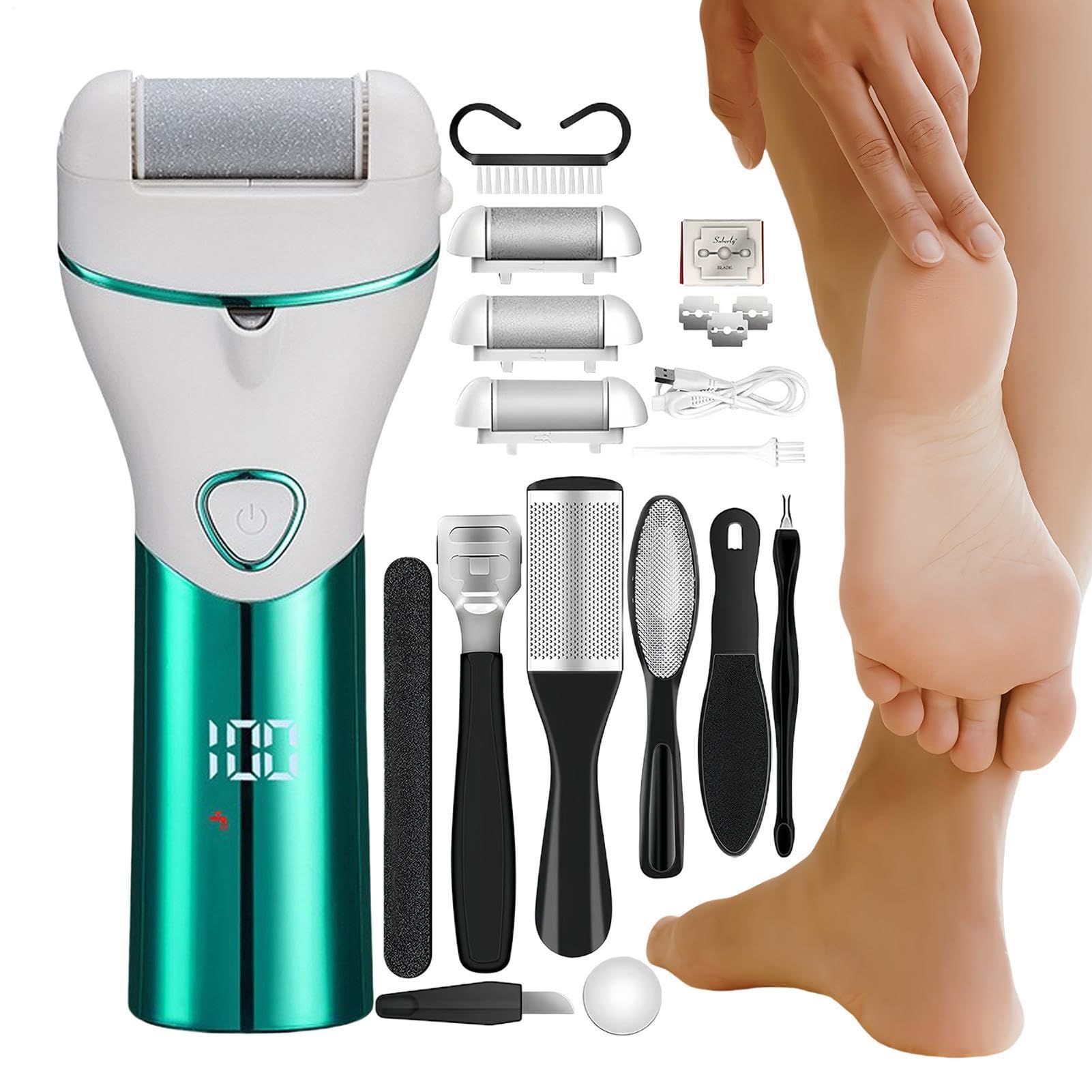 Kit Pedicure Elettrico Rimozione callosità per piedi con 3 testine abrasive | Set completo Kit completo trattamento piedi adatto a pelle dura e morta, screpolata, secca, , per donne e