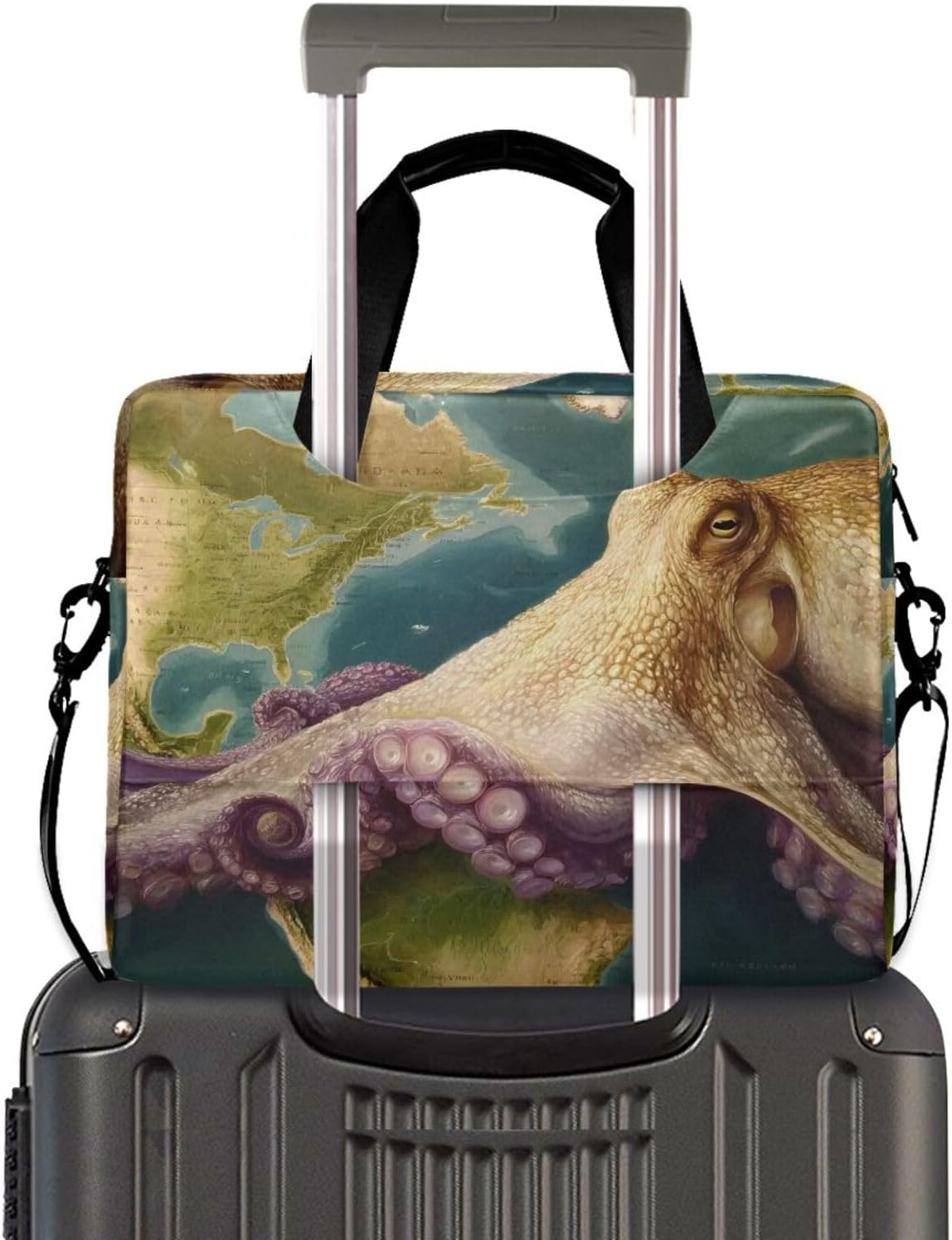 Octopus Map Print Laptop Shoulder Bag Sleeve Case with Multi-Pockets Messenger Bag Briefcase Fits 13-16 in Laptops Tablets