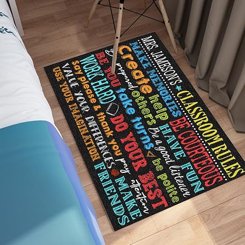 Miniatura 5 de Tapete personalizado con reglas del aula, tapete negro personalizado para puerta de entrada con nombre impreso en tapete de bienvenida duradero,