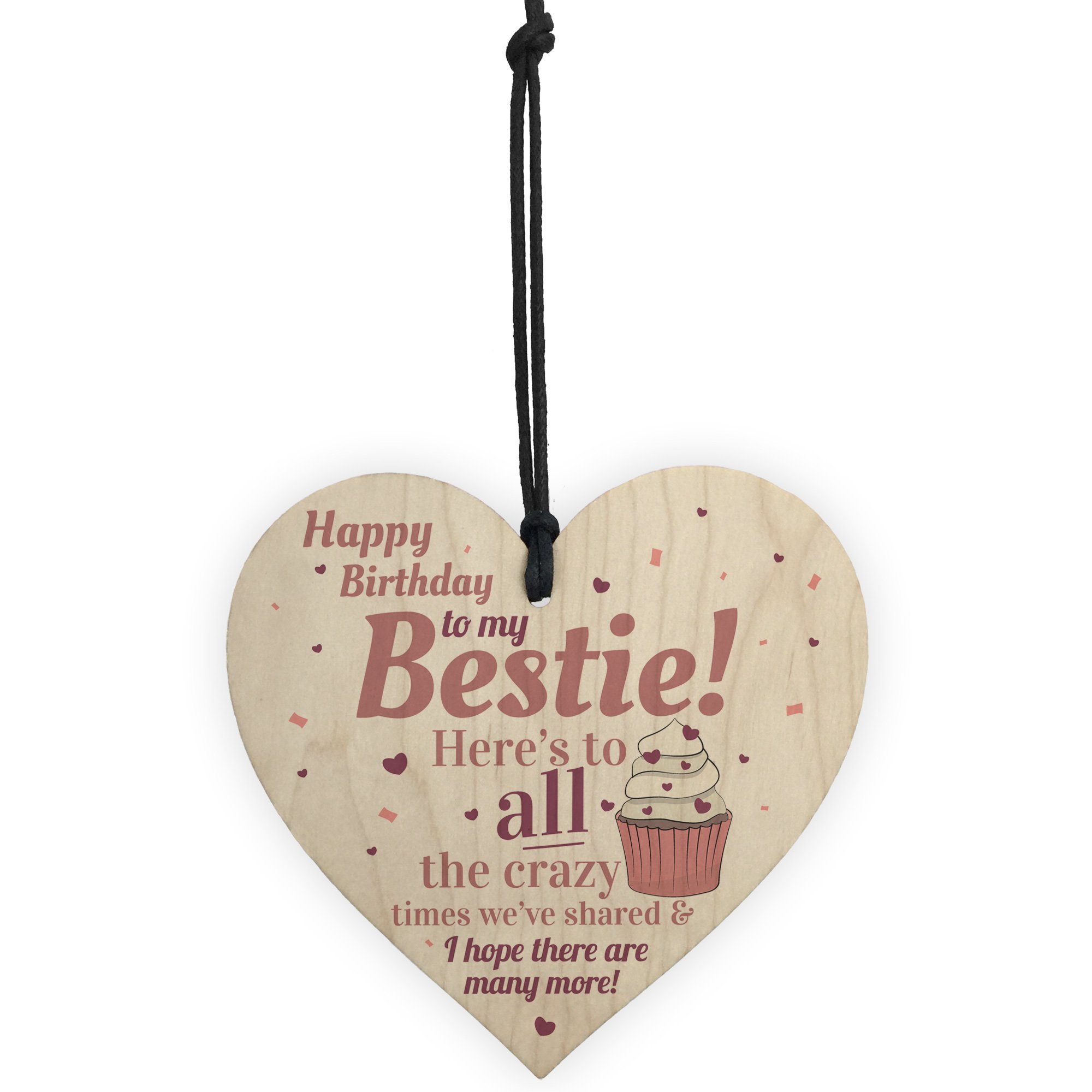 Red Ocean Happy Birthday Bestie Funny Hanging Wooden Heart Friendship Best Friend Thank You Card Gift
