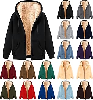 Mens Zip Up Hoodie Warm Fuzzy Fleece Lined Hooded Fall Winter Coat Casual Cozy Fleece Jacket with Pockets