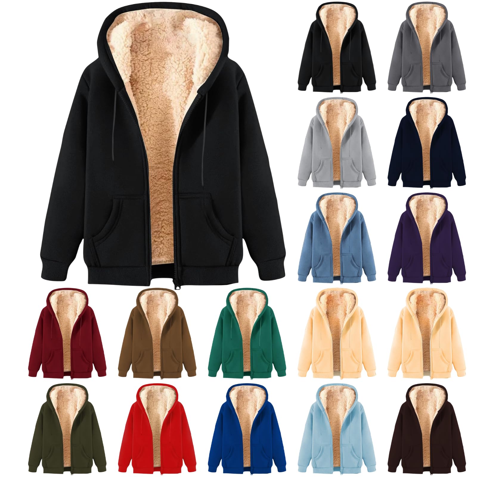 Mens Zip Up Hoodie Warm Fuzzy Fleece Lined Hooded Fall Winter Coat Casual Cozy Fleece Jacket with Pockets