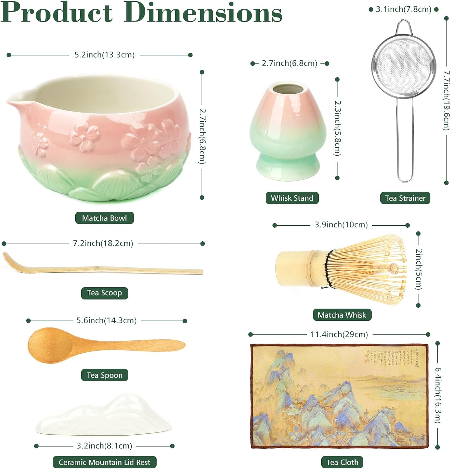 Mint Pink 8Pcs Matcha Whisk & Bowl Starter Kit Microwave Safe Chawan | Complete matcha supplies for beginners microwave safe bowl silky froth floral package ideal for daily use and gifting