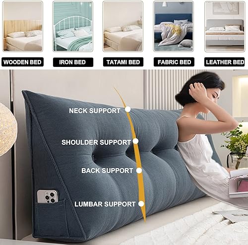 Miniatura 10 de Cojín triangular grande para cabecero de lectura, almohada para reposo en cama, respaldo triangular, respaldo de forro polar, soporte de