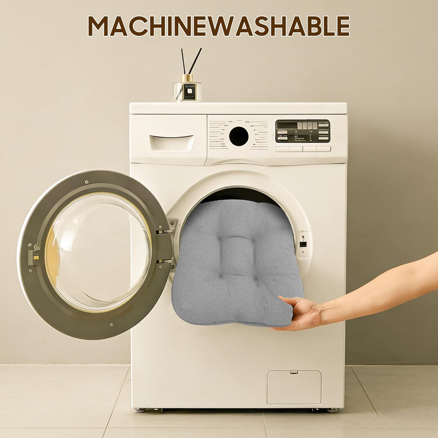 D-Shaped Chair Cushions, 4" Thick Dining Chair Pads Machine-Washable, Seat Cushions for Chair 18" x 18", Set of 4 18-Grey-4