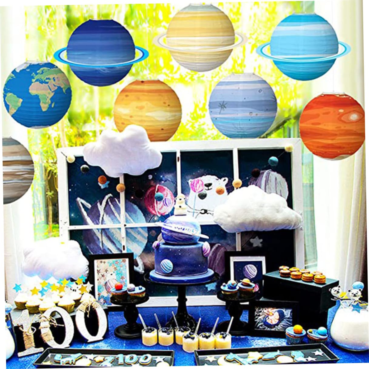 GLEAVI 8 Stück Weltraum Party Deko Hängende Planeten Papierlaternen in Braun Rot Blau Gold Raum Laternen für Kindergeburtstag Klassenzimmer Weltraum Themenparty