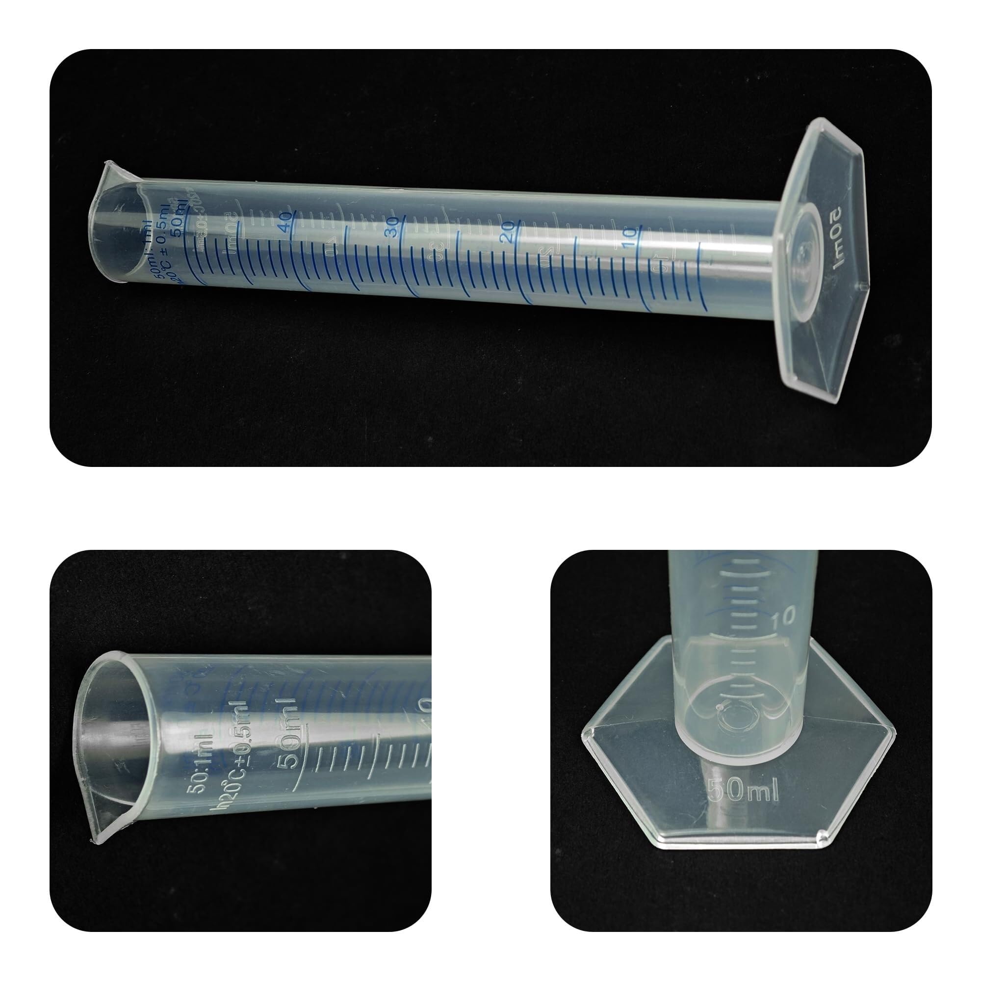 Provetta Graduata Trasparente, Confezione da 3 cilindri Graduati in plastica da 25 ml a 100 ml(50ml)