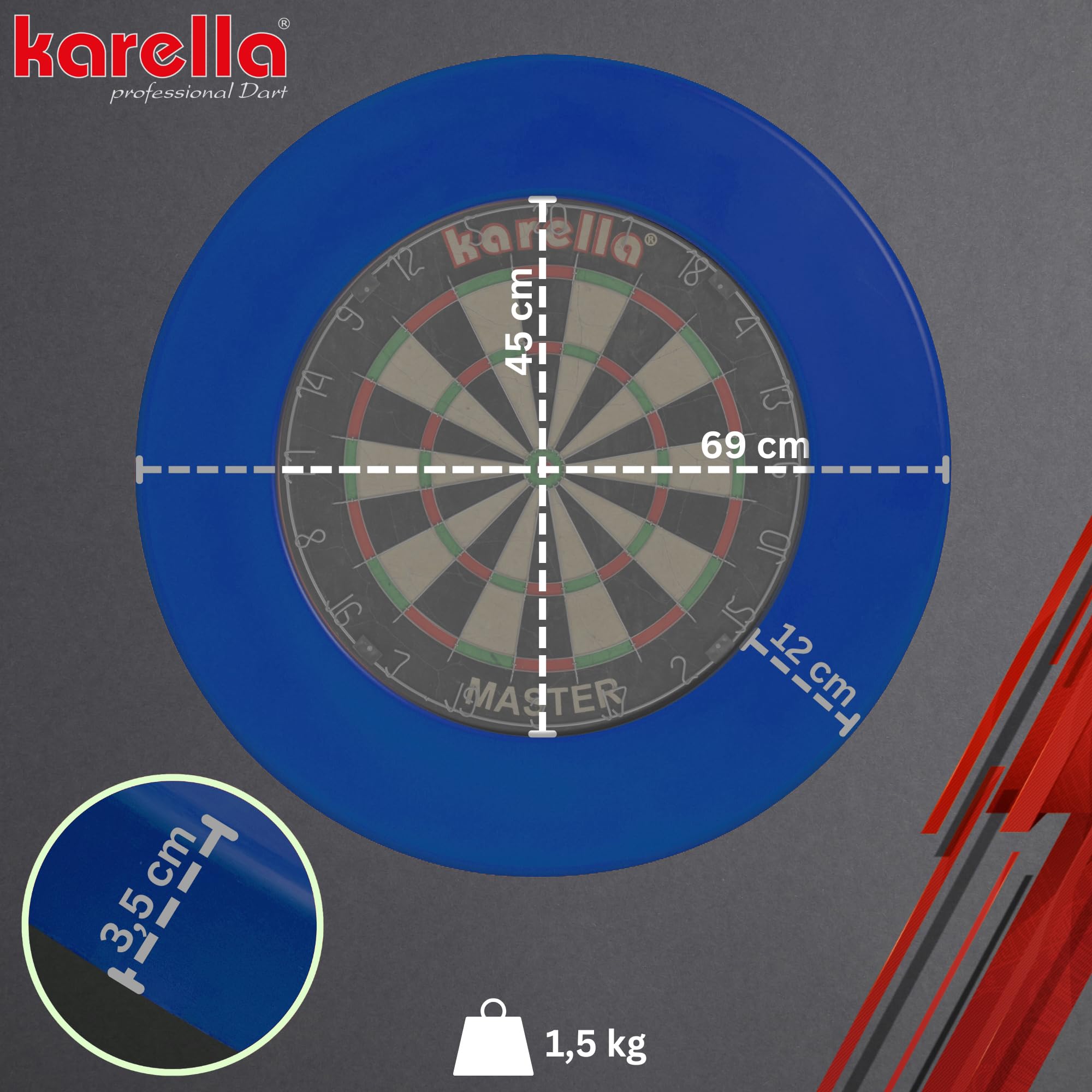 Karella einteiliger Dartboard Surround PU, Auffangring Dartscheiben, 4 Farben, Dart Umrandung, Catchring, Backboard Steeldart, Wandschutz, Auffangfeld für Dartpfeile