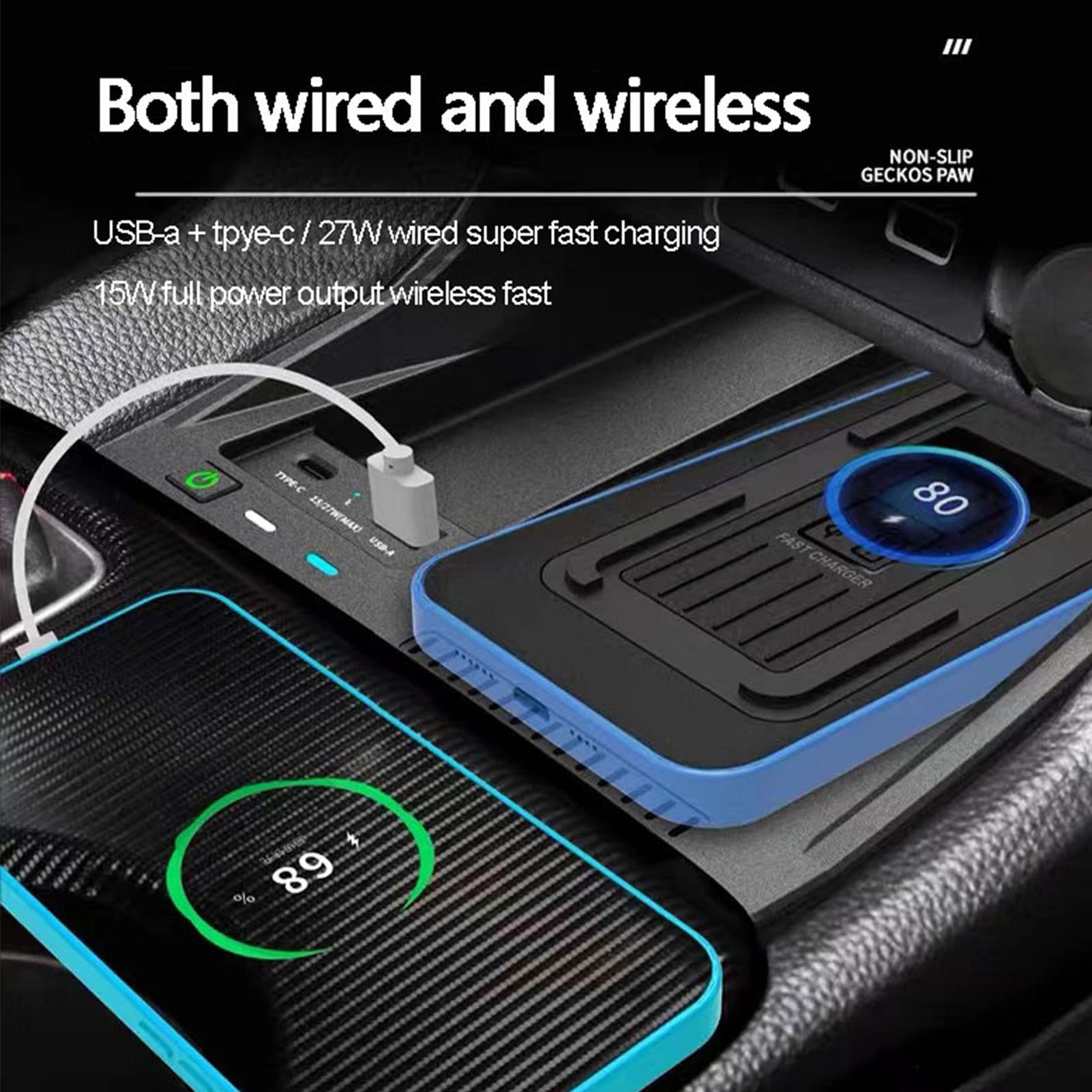 Bezprzewodowa ładowarka samochodowa kompatybilna z Honda Civic Hatchback Si Coupe typ R 2022 panel organizera konsoli środkowej, 15 W Qi szybkie ładowanie