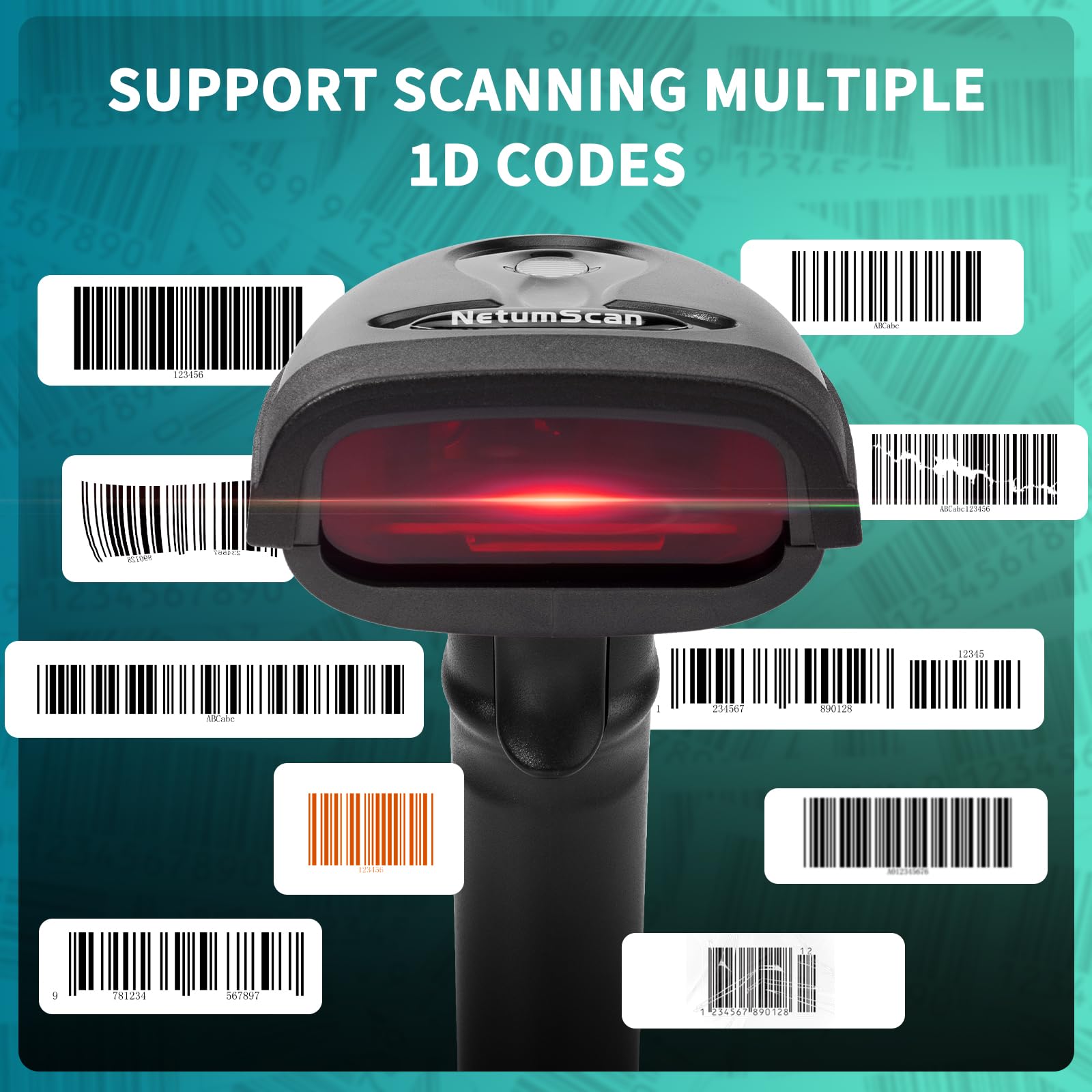 NetumScan Wireless Barcode Scanner 2 in 1 (2.4G Wireless & USB Wired) Lettore 1D Bar Code Portatile USB Ricaricabile per Computer Mac Laptop 1698W
