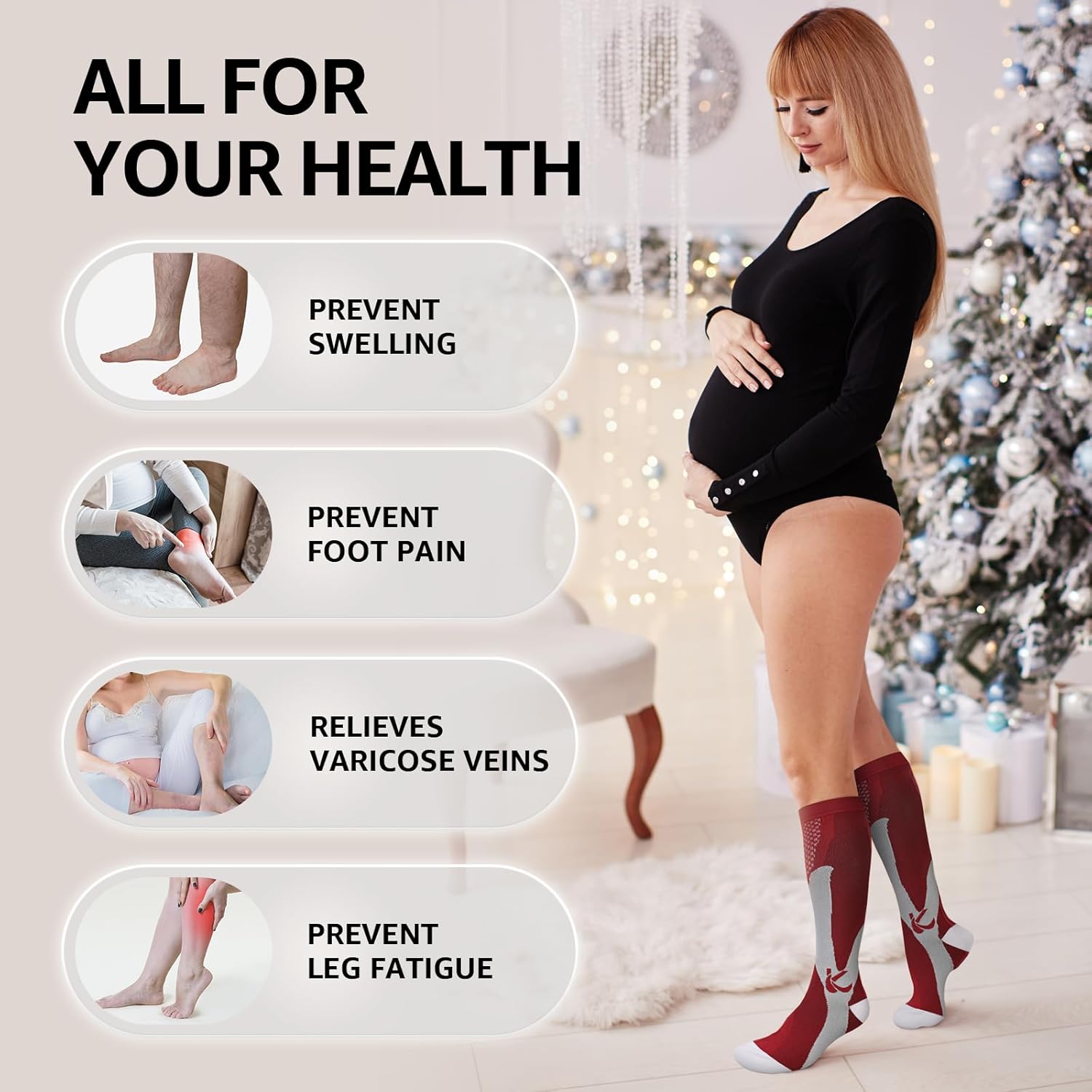 Kickticks 4 Pairs Compression Socks for Woman & Man Unisex 20-30mmHg Knee high Plus Size Wide Calves for Flying Running… - Image 2