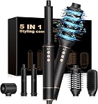 Atopskins 5 en 1 Séchoir à cheveux Brosse Sèche-cheveux, Ionique chaud Air Styler avec les curlers automatiques, brosse de volumizer & Straightener, outil de styling à séchage rapide pour tous les types de cheveux, léger voyage amical (noir)