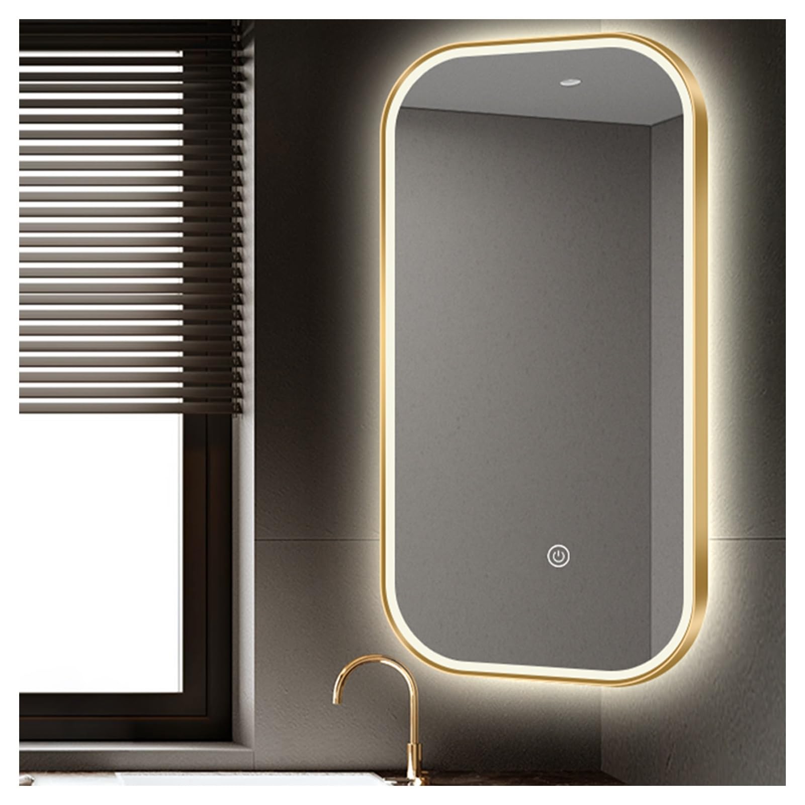 YCOVSFP Swivel Corner Mirror,Bathroom Mirror with 360° Rotating Bracket,Illuminated Rectangular Vanity Mirror,Infinitely Dimmable in 3 Colors,for Home and Hotel(Gold,50x80cm)