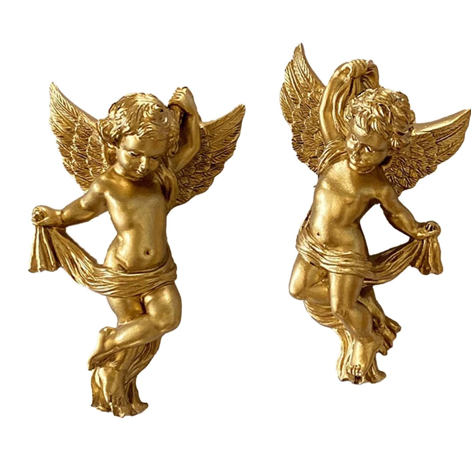 Of 2 Resin Angelic Wall Decorations with Fine Carving Detail Home Accessory for Bedroom or Nursery Rosin Patron Wall Deck Home Deck Seraphs