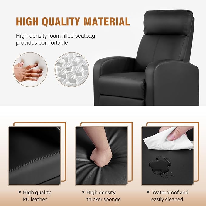 Sillón Reclinable Push Back con Soporte Lumbar Negro miniatura 5