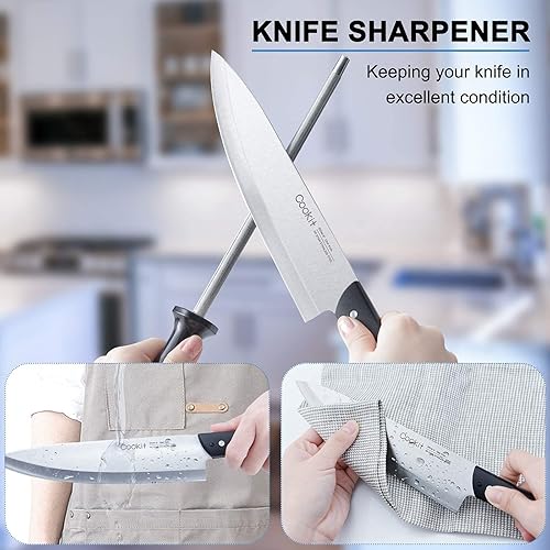 Miniatura 5 de Cookit - Juego de cuchillos de cocina con bloque, juego de 15 cuchillos de cocina con soporte de bloque de pino, juego de bloques de cuchillos con