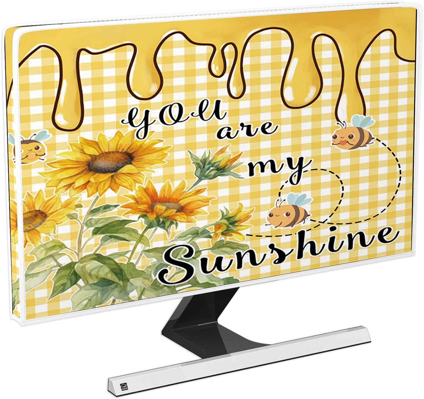 Baocicco You Are My Sunshine Waterproof Screen TV Cover 75 Inch Sun Flowers Honey Bee Yellow Television Covers Antistatic TV Display Protectors for LED LCD OLED TVs，Yellow Buffalo Plaid