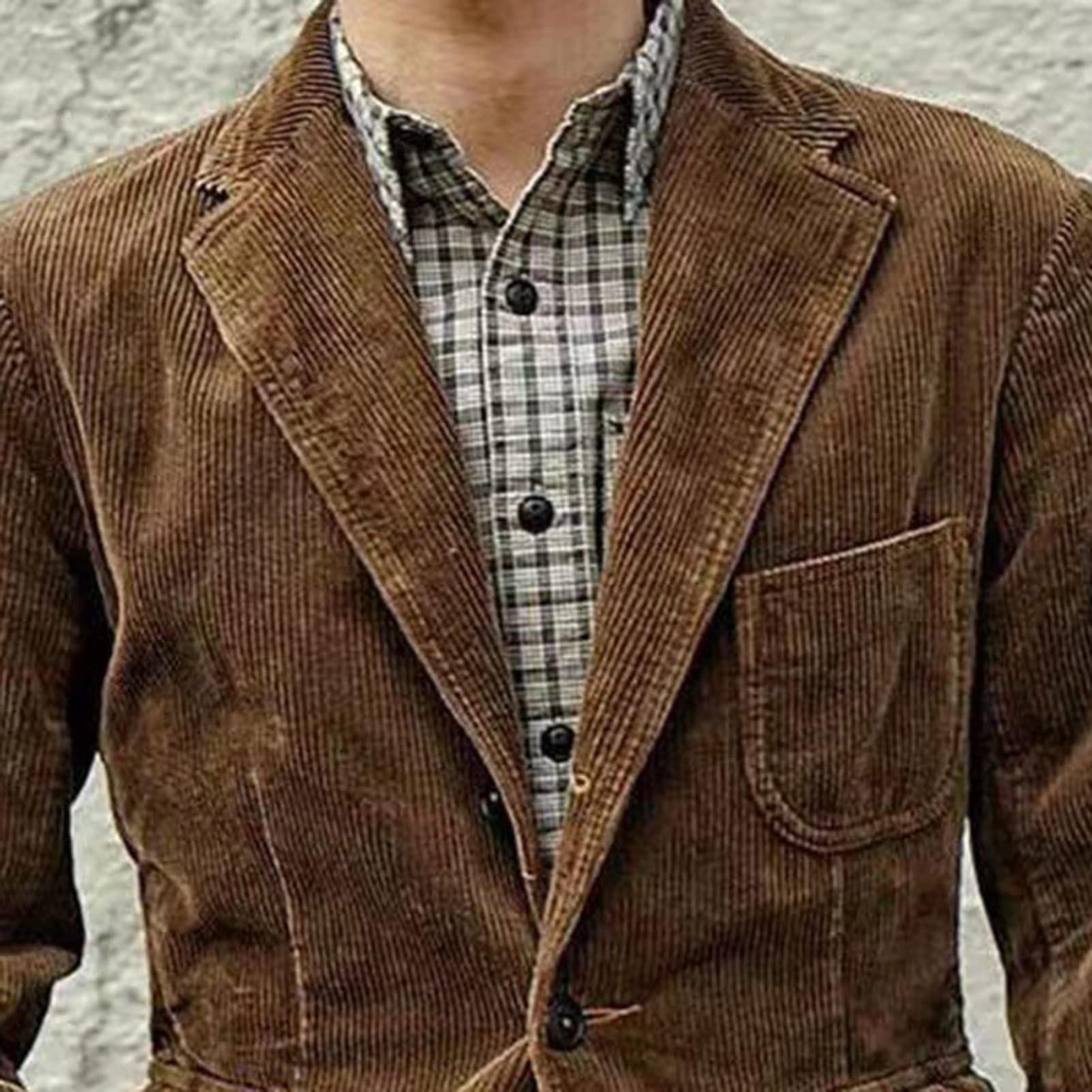 Chaqueta de hombre Abrigo de manga larga con solapa bolsillos de un solo pecho otoño invierno pana solapa traje de oficina chaqueta