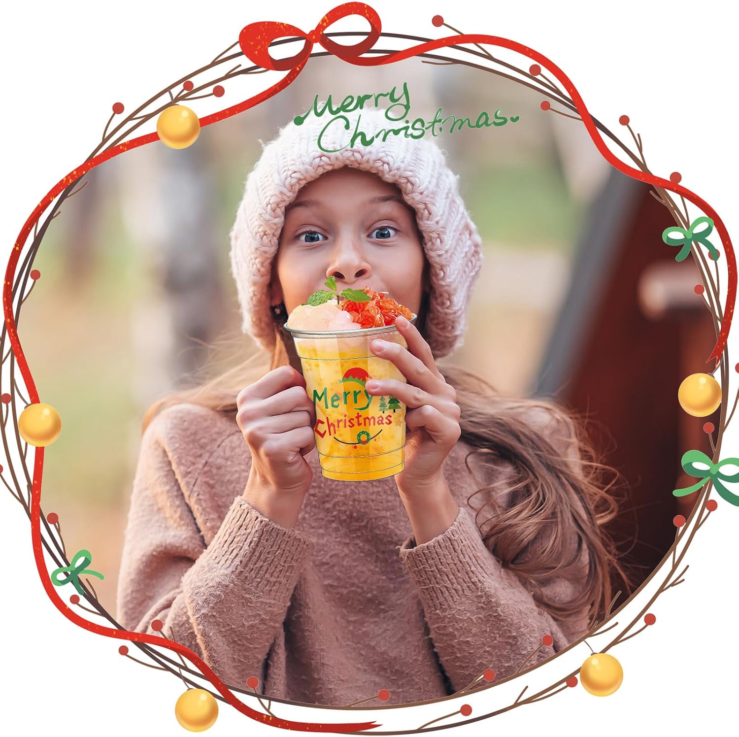FoldTier 50 Pcs Christmas Elf Cups 12 oz Elf Plastic Cups Clear Xmas Disposable Cups Christmas Theme Drinking Cups for Home Xmas Winter Holiday Theme Party Favors Kitchen Supplies Decoration (Elf)
