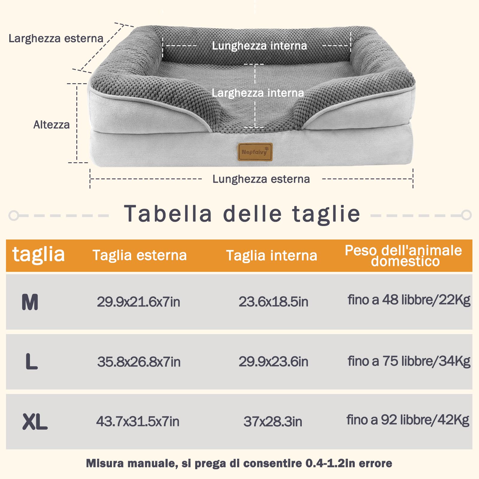 Nepfaivy Cuccia per Cani da Interno Grande - Cuccia Impermeabile per Cani di Taglia Grande con Rivestimento Rimovibile e Lavabile, Grigio Scuro, 91x68cm