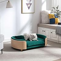 Vista 2 de Cama de terciopelo para perro, sofá para mascotas con patas de madera maciza y respaldo de madera doblada, cojín resistente a las manchas en varios