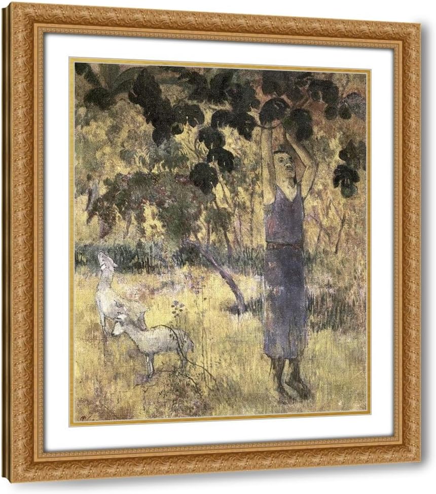 ArtDirect Man Gathering Fruit Cuisine Custom Framed Art Print Giclee Print or Canvas Options with Various Sizes and Customization by Gauguin, Paul
