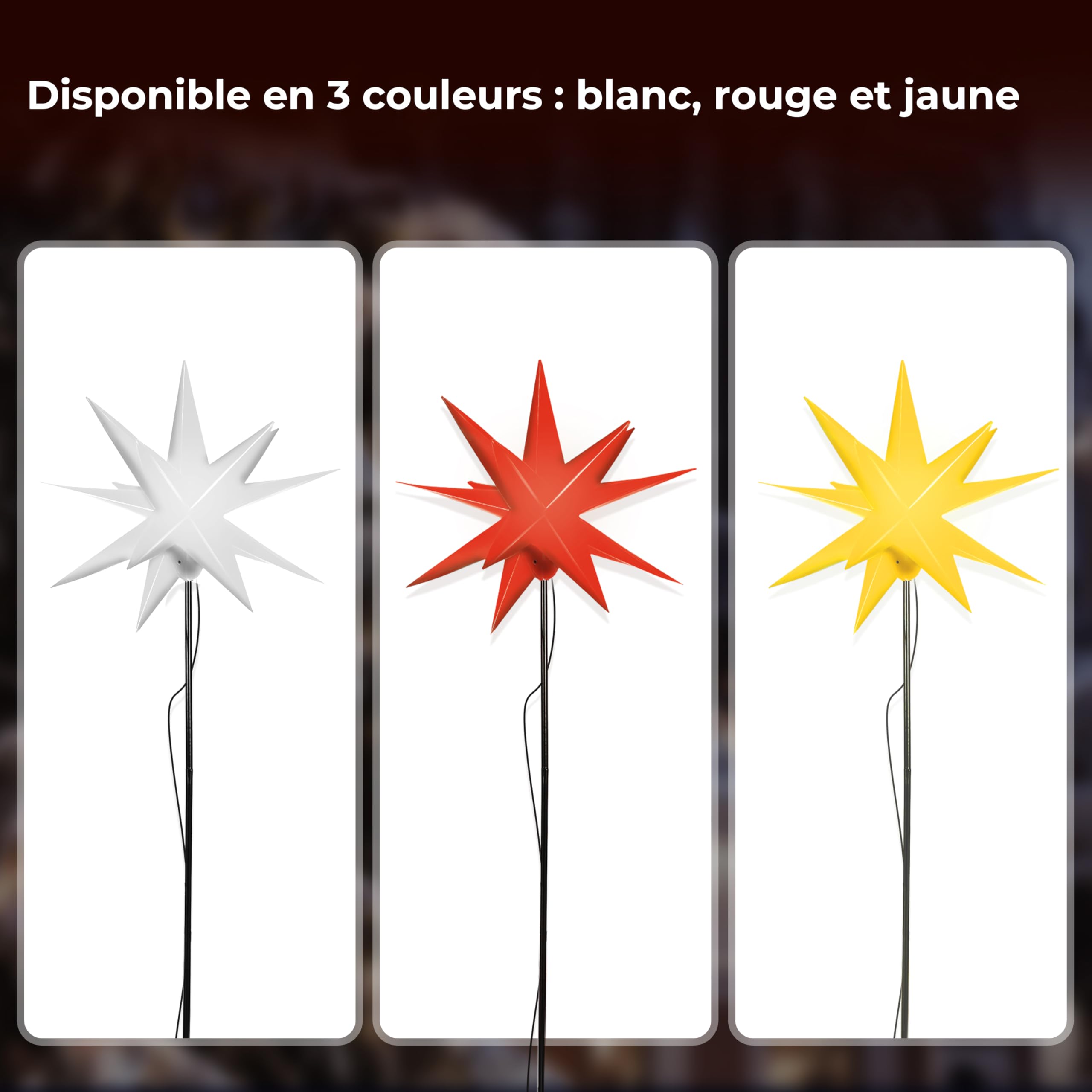 Etoile Lumineuse 3D avec éclairage LED | Set de 3 avec Piquet de Terre | Jaune | Ø 27 cm | Etoile 3D | résistant aux intempéries | Décoration de Jardin | Etoile de Noël | avec minuterie | sur Piles