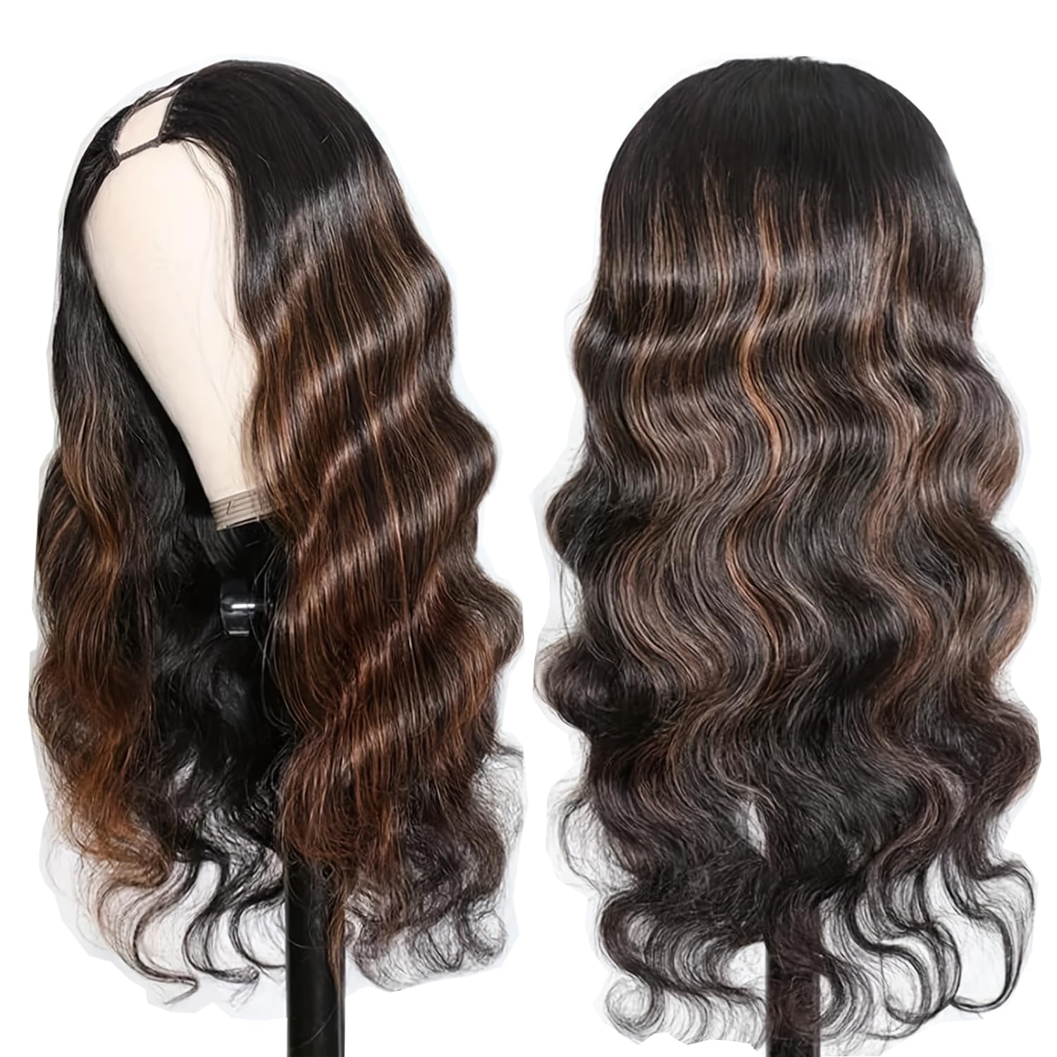 V Part Wig Human Hair Body Wave 1B/30 Highlight Ombre Wigs for Black Women Wear and Go Glueless Human Hair Wig Upgrade U Part Wigs No Sew in No Glue Beginner Friendly 180% Density 20 inch