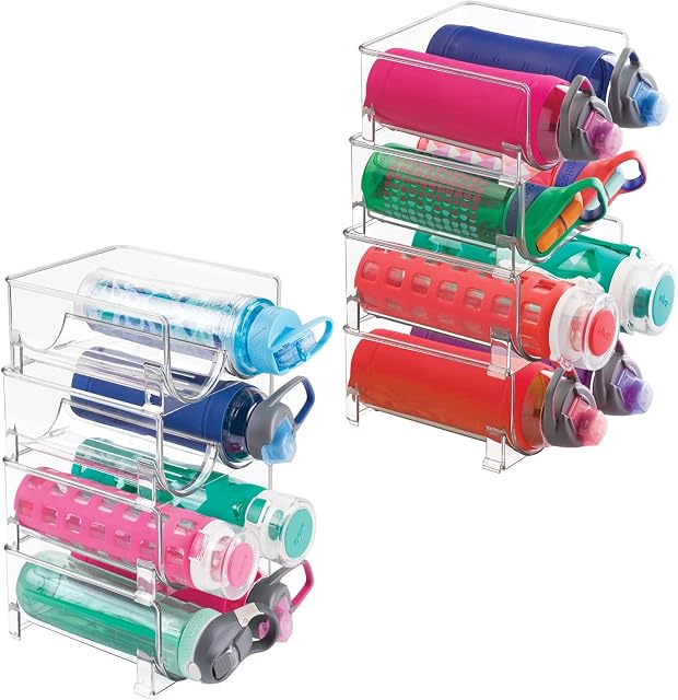 mDesign Set of 8 Practical Bottle Holder for the Refrigerator  Stackable Wine Rack for 2 Bottles  Ideal Beverage Storage for the Fridge  Clear