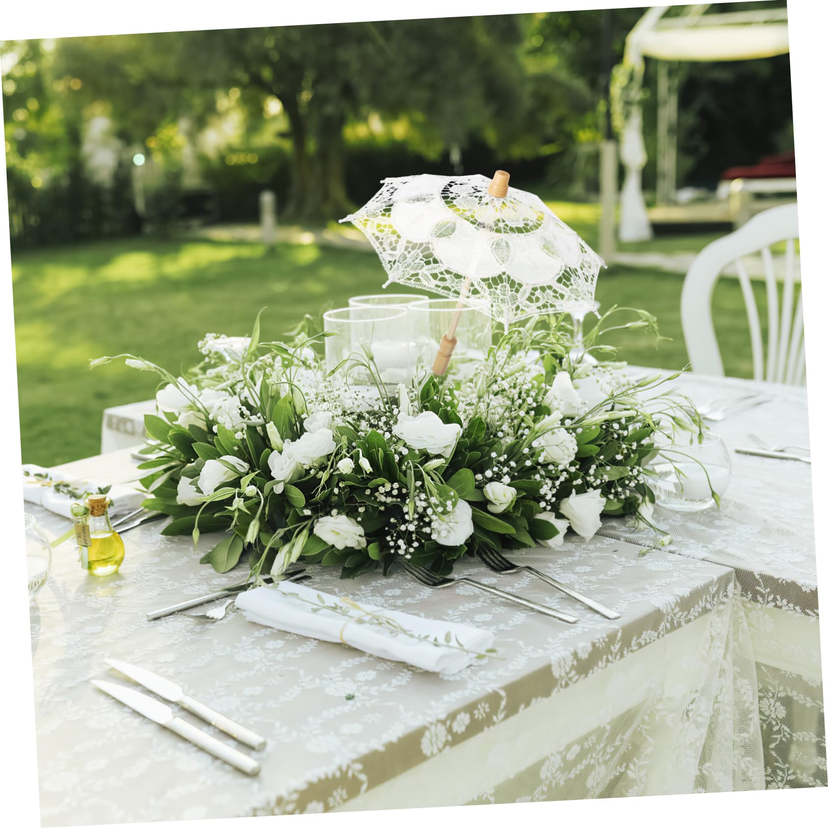 JEWEDECO Lace Umbrella Vintage White Lace for Wedding Decorative Photography Prop Compact and Portable