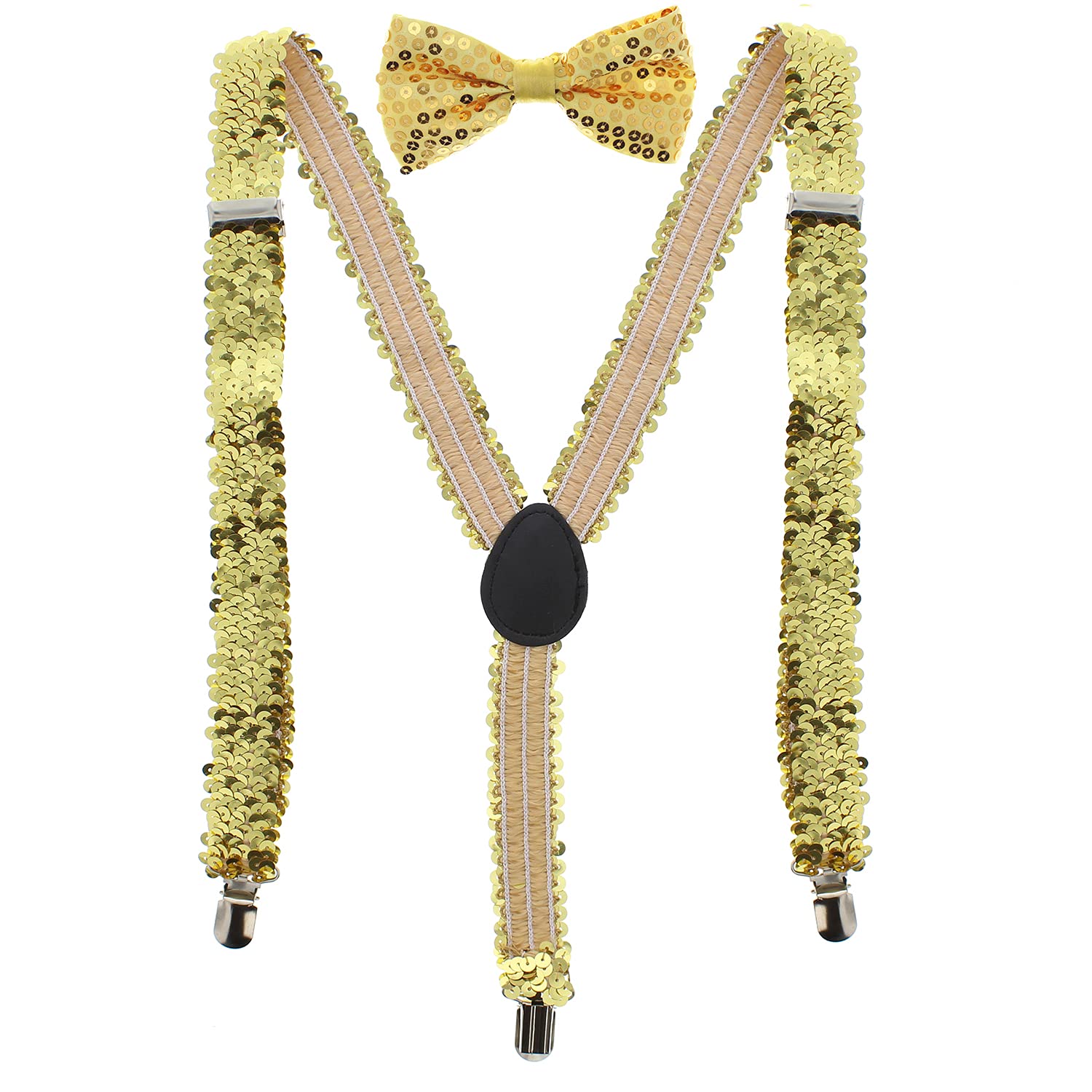 Zac's Alter Ego Matching Fancy Dress Sequin Bow Tie & Suspenders Set - Great for Christmas - Many Colours