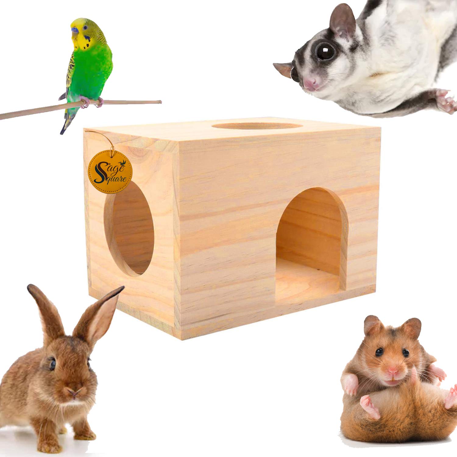 Sage Square Wooden HideHouse Hut Hammock Sleeping Cabin Cage Accessory Toy for Hamsters, Hedgehog, SugarGlider, Birds, Small Rabbit, Small Guinea Pig (B087CRKQNR) Amazon Price History, Amazon Price Tracker