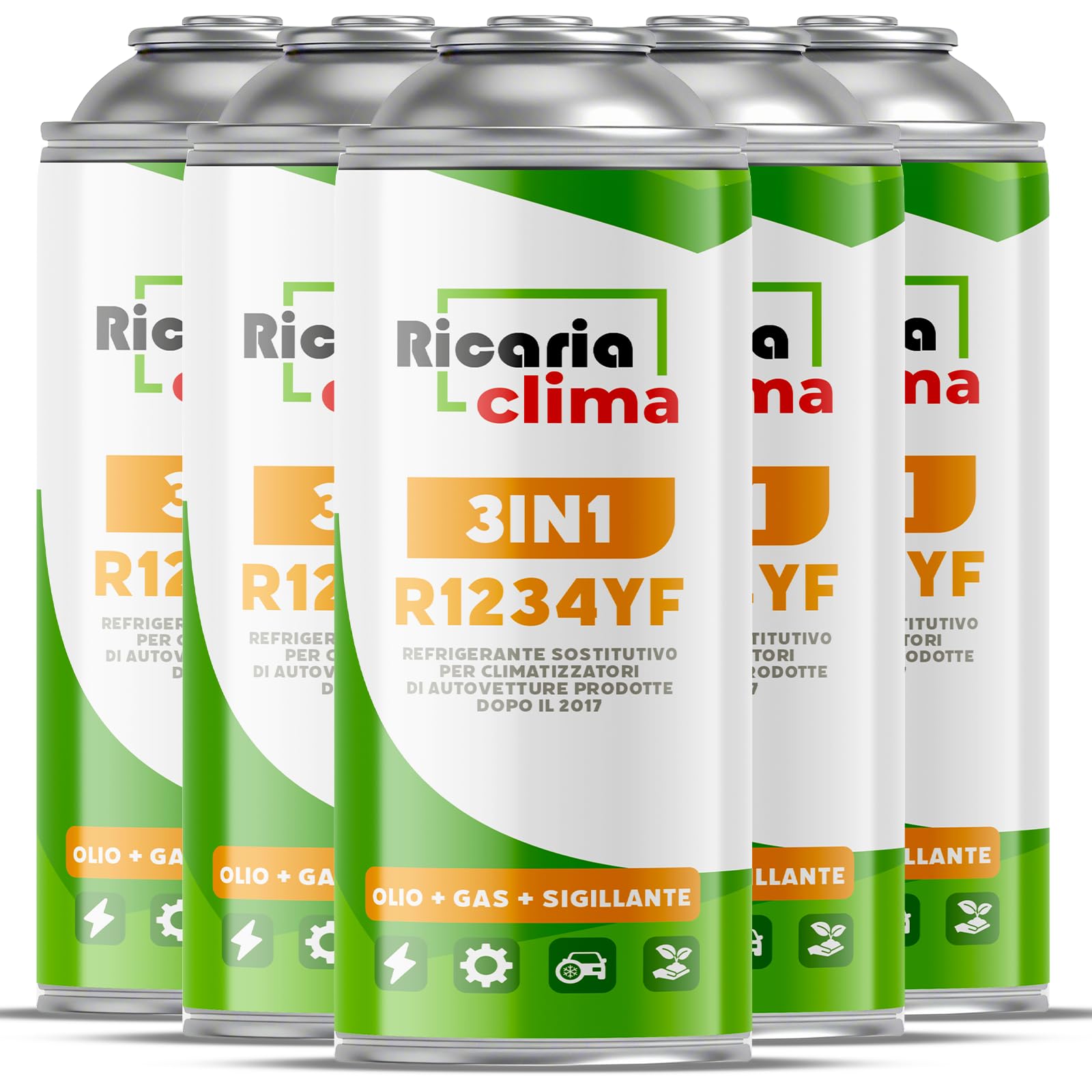 3 en 1 sustituto R1234yf Recarga de Aire Acondicionado – 5 x 235 g – Aire Acondicionado para automóviles – Gas sustituto R1234yf 3 en 1 – Cartucho de Gas – Eco