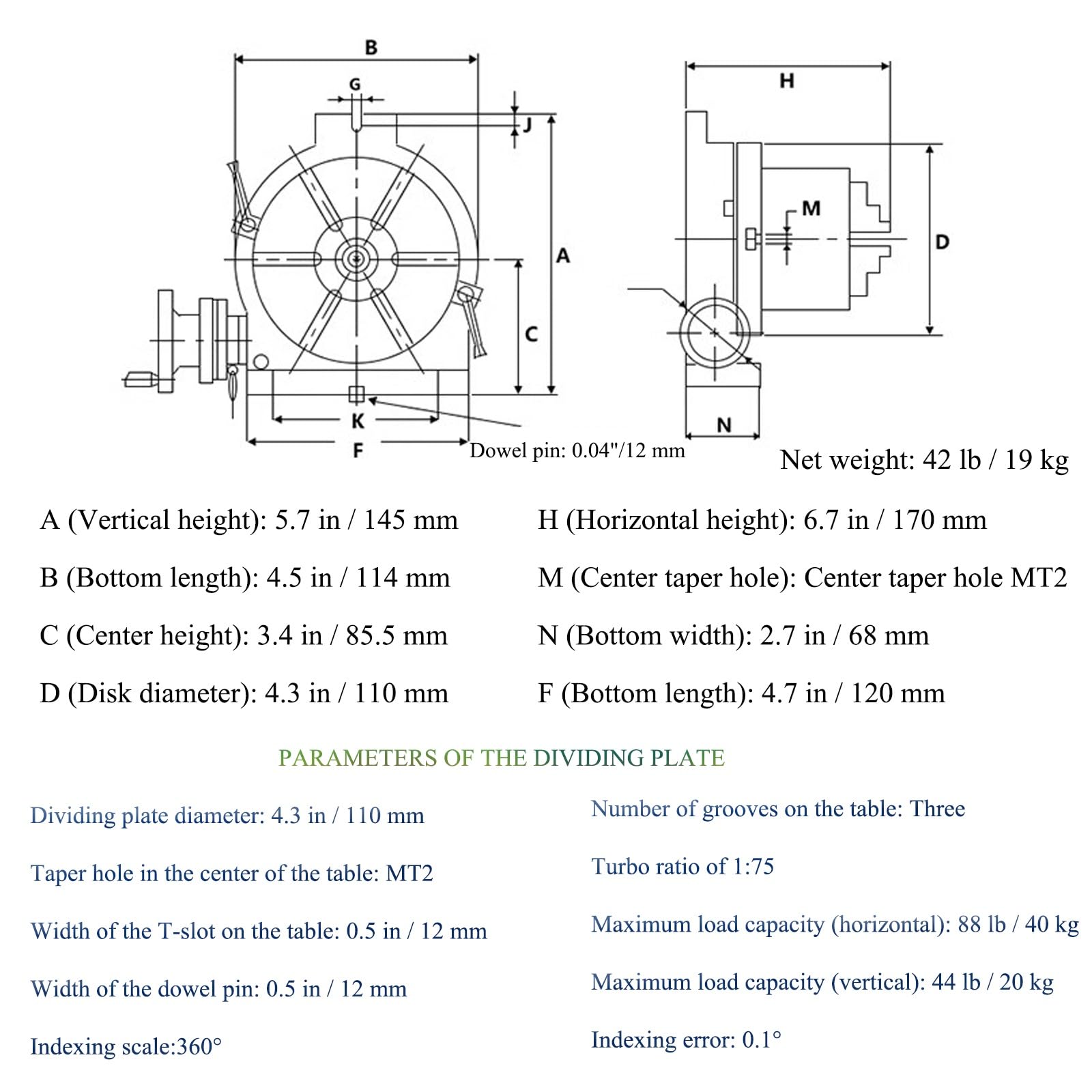 DONGXIAO Tavola Rotante fresatura precisione con mandrino a 3 Griffe 3,1''/80 mm, Modello Orizzontale Verticale, tavola Rotante fresatrici, 4''/100 mm, Utensili indicizzazione fresatura e ingegneria