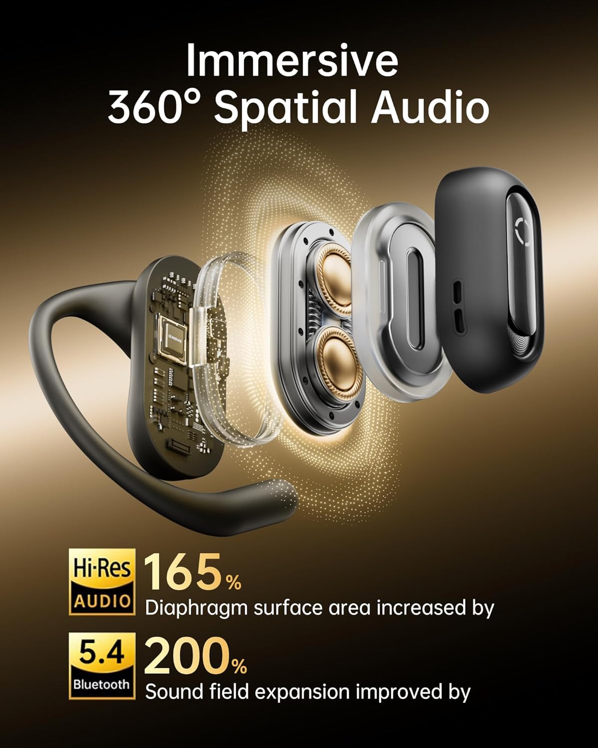 Open Ear Bluetooth Earbuds with 60H Playtime, Bluetooth 5.4 Wireless Headphones, IPX5 Waterproof Sound Earphones, Comfortable Earhooks for Running, Gym, Travel-Hands-Free Calls (Black) - Image 4